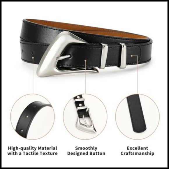 Faux Leather Belt with Silver Buckle for Women, Adjustable Notches main image 4